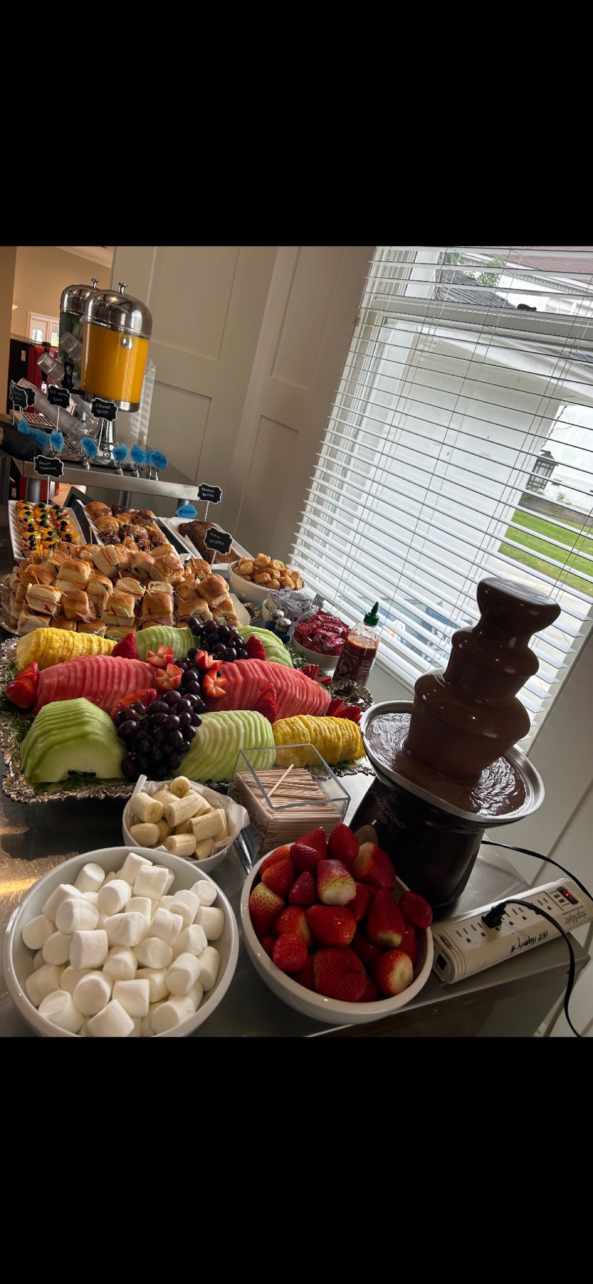 Chocolate fountain dessert spread